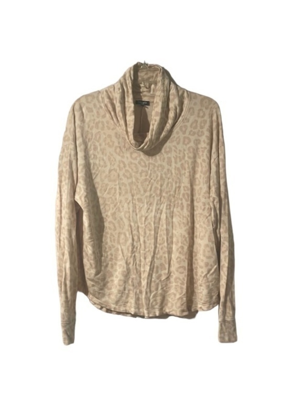 Splendid Beige Leopard Print Cowl Neck Long Sleeve Top Large